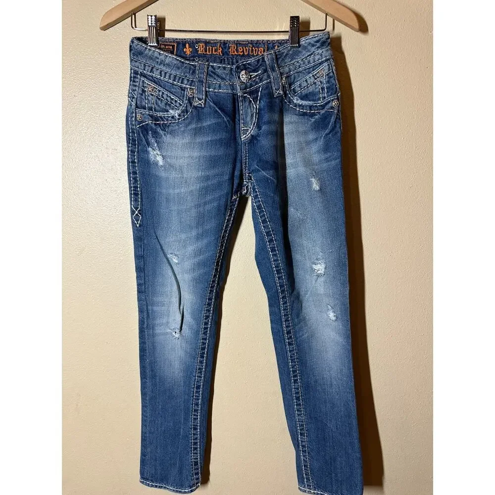 Rock Revival Amy Capri Jeans Sz 25 Medium Wash Stretch Denim Cropped 28” Inseam